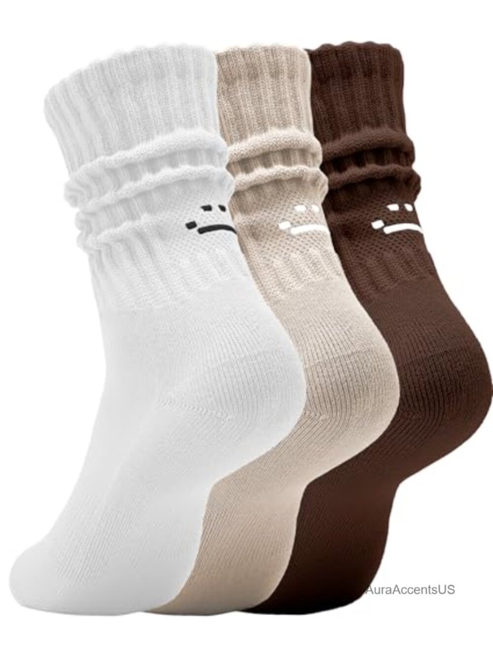 Women's Scrunch Slouch Crew Socks 3Pack Retro Chunky Ribbed Cotton Boot Socks